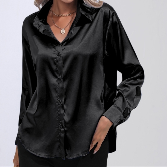 Black Collared Neck Buttoned Long Sleeve Shirt - Picture 2 of 12